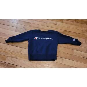 Champion Kids Sweatshirt Classic Crewneck Navy Blue Long Sleeve‎ Logo Size 4